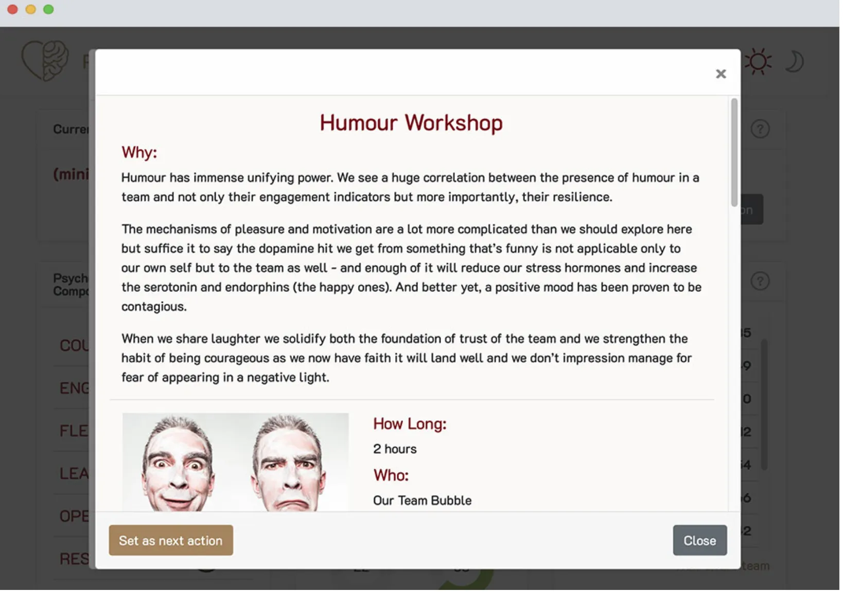 Screenshot of the Human Debt™ solution and psychological safety dashboard